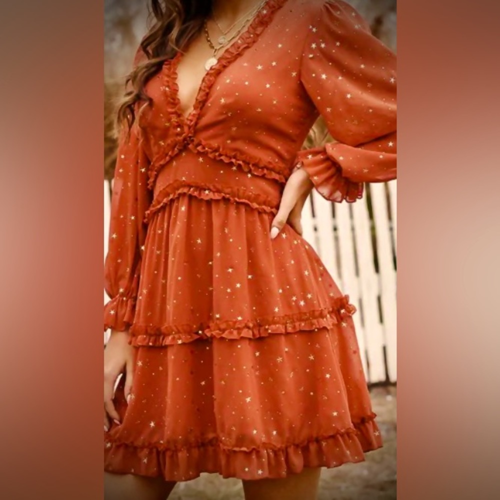 Brick orange gold star dress